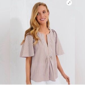 Pomander Place Brown and White Striped Blouse
